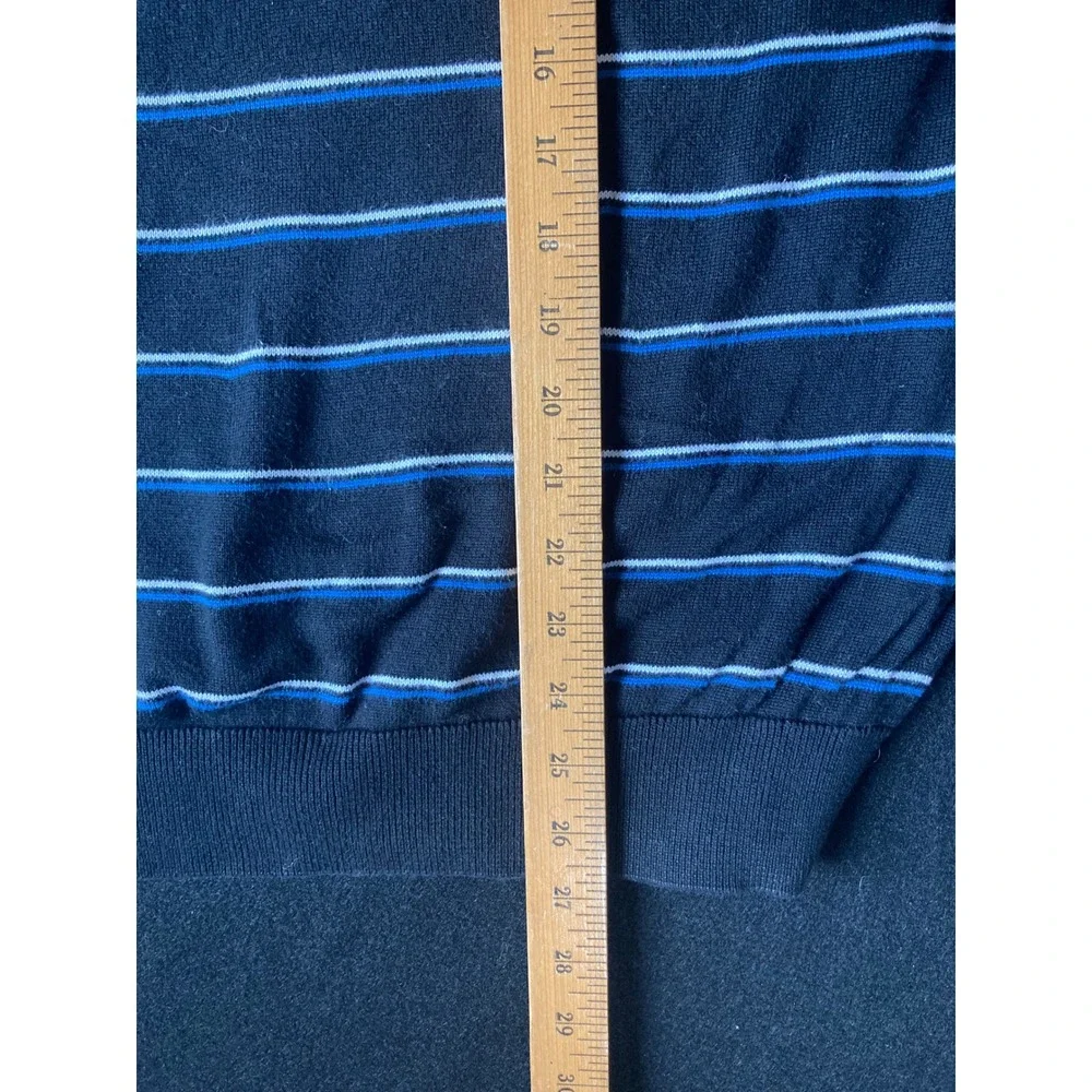 Lacoste Mens Black‎ Striped V-Neck Cotton Knit Sweater Size 6 XL F5178